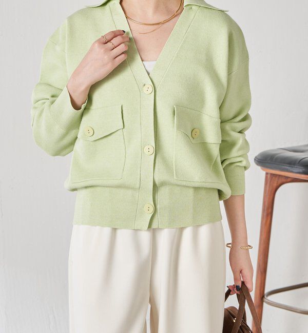  「【襟は取り外し可能】オープンカラーニットカーディガン」|ニット・セーター|