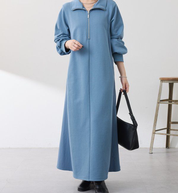  「異素材ドッキングハーフジップワンピース」|ワンピース|