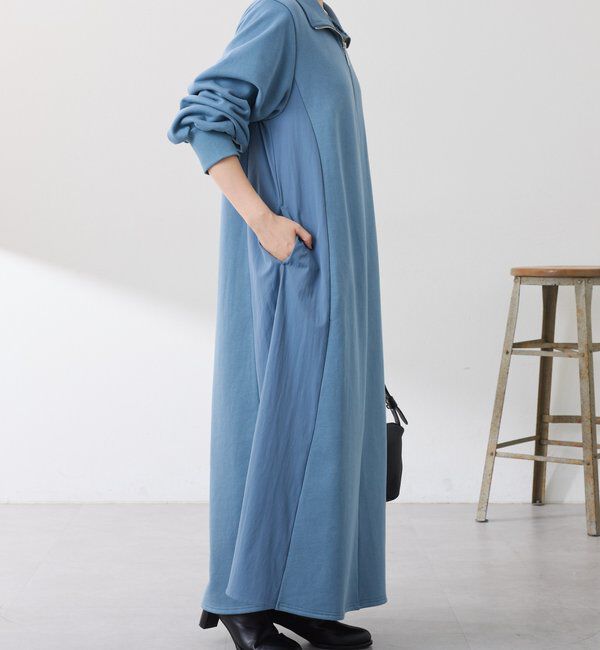  「異素材ドッキングハーフジップワンピース」|ワンピース|