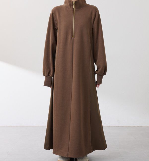  「異素材ドッキングハーフジップワンピース」|ワンピース|