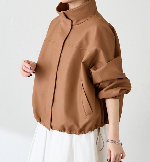  「レザータッチ刺繍入りスタンドブルゾン」|ベスト・ジレ|