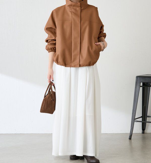  「レザータッチ刺繍入りスタンドブルゾン」|ベスト・ジレ|