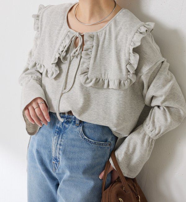  「Qanos 襟付きフリルロンT」|Tシャツ・カットソー|