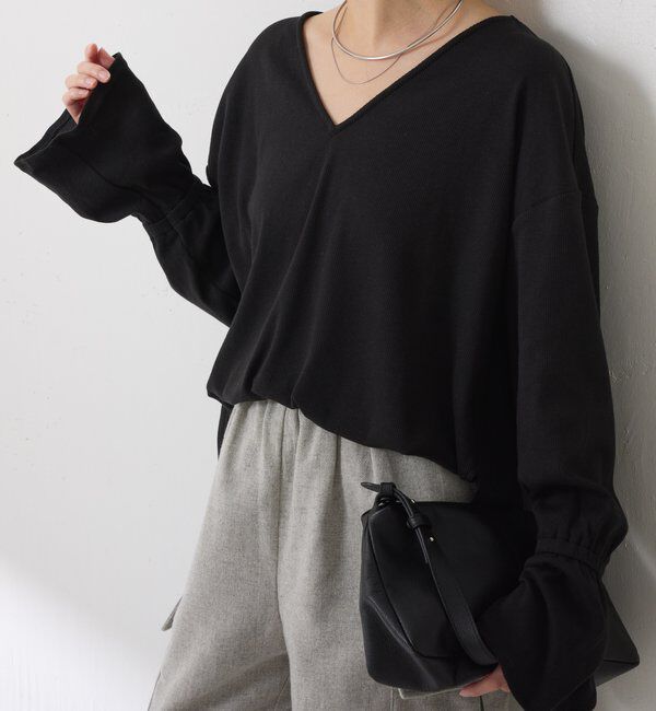  「Qanos 襟付きフリルロンT」|Tシャツ・カットソー|