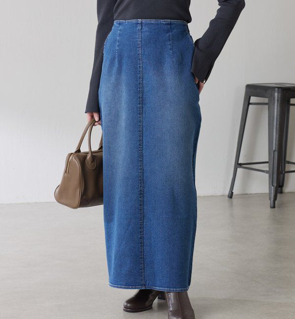  「Iラインデニムスカート」|スカート|ブルー