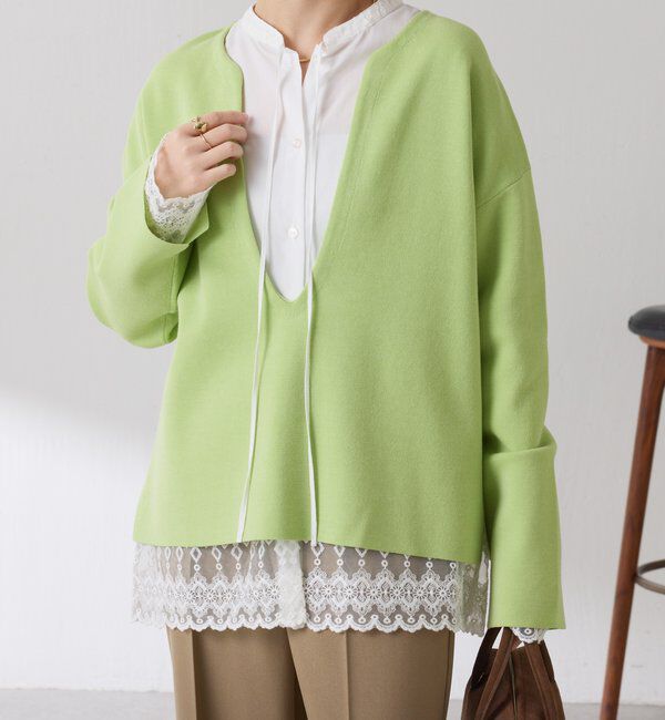  「ボウタイ裾レース切替シャツ」|シャツ・ブラウス|