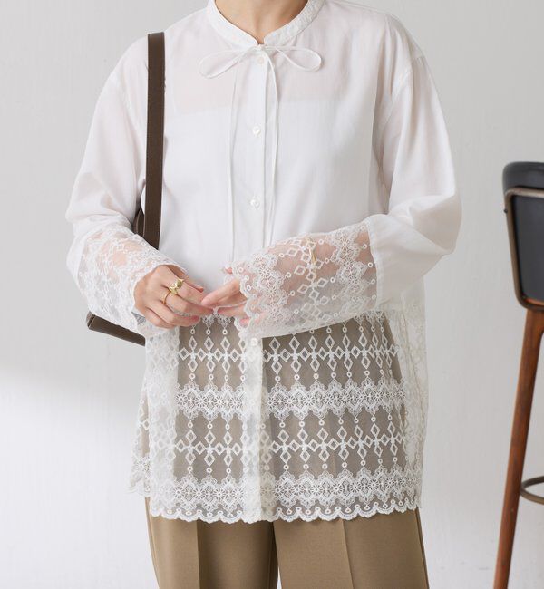  「ボウタイ裾レース切替シャツ」|シャツ・ブラウス|