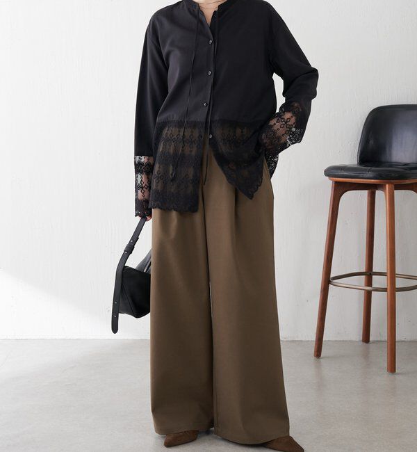  「ボウタイ裾レース切替シャツ」|シャツ・ブラウス|