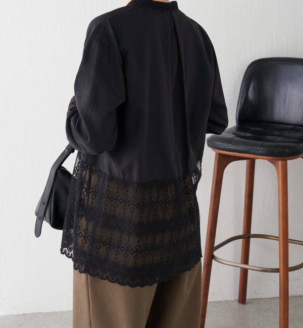  「ボウタイ裾レース切替シャツ」|シャツ・ブラウス|