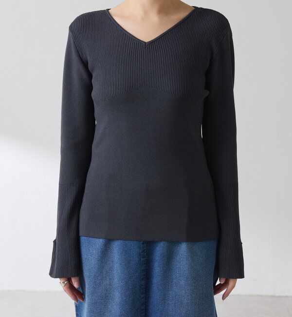  「リブ切替Vネックニット」|ニット・セーター|