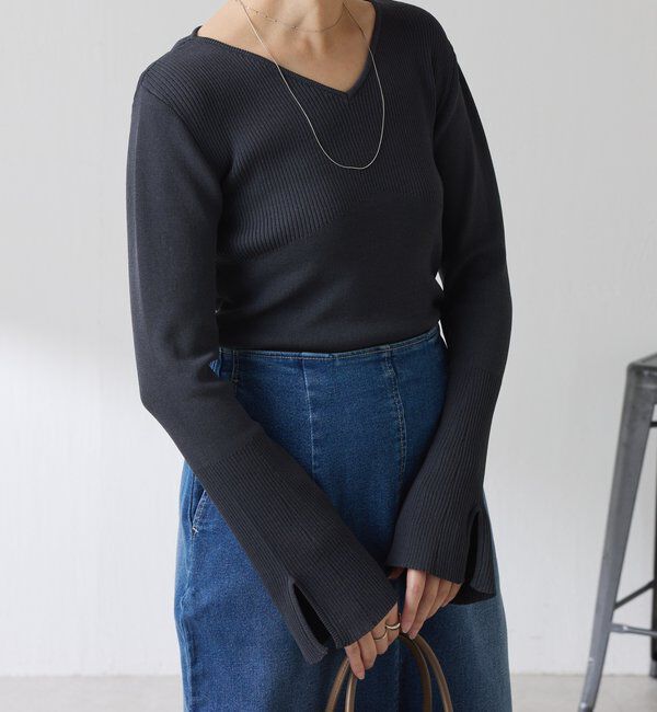 「リブ切替Vネックニット」|ニット・セーター|