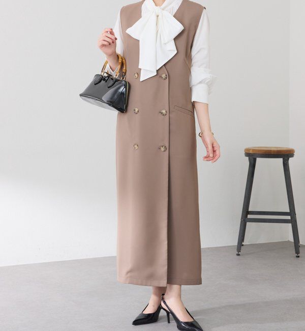  「フロントボタンジャンパースカート」|ワンピース|グレージュ