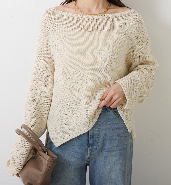  「フラワールーズコットン混ニット」|ニット・セーター|