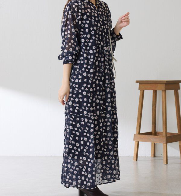  「	小花柄ラメシフォンワンピース」|ワンピース|