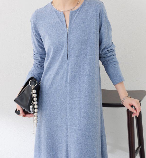  「ネップ調カットワンピース」|ワンピース|ブルー