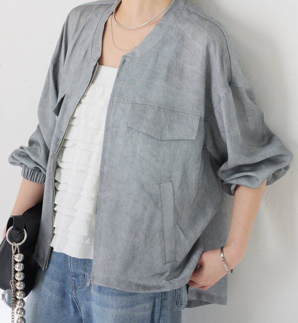  「バックロングZIPブルゾン」|ベスト・ジレ|グレー