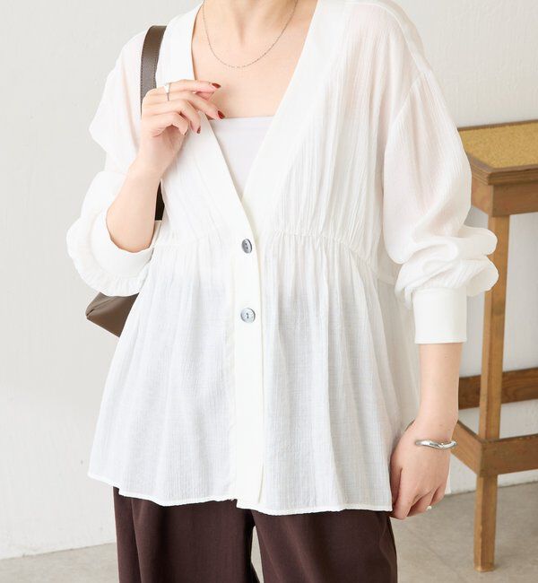  「《1枚で着映える》ギャザー切替シャツカーディガン」|シャツ・ブラウス|