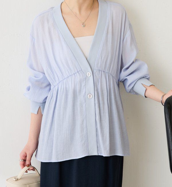  「《1枚で着映える》ギャザー切替シャツカーディガン」|シャツ・ブラウス|