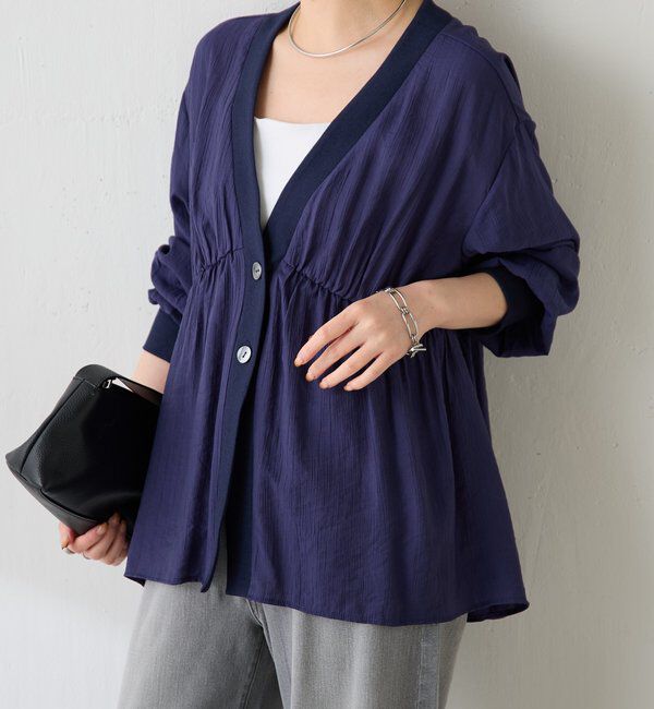  「《1枚で着映える》ギャザー切替シャツカーディガン」|シャツ・ブラウス|