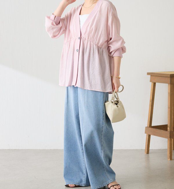  「《1枚で着映える》ギャザー切替シャツカーディガン」|シャツ・ブラウス|