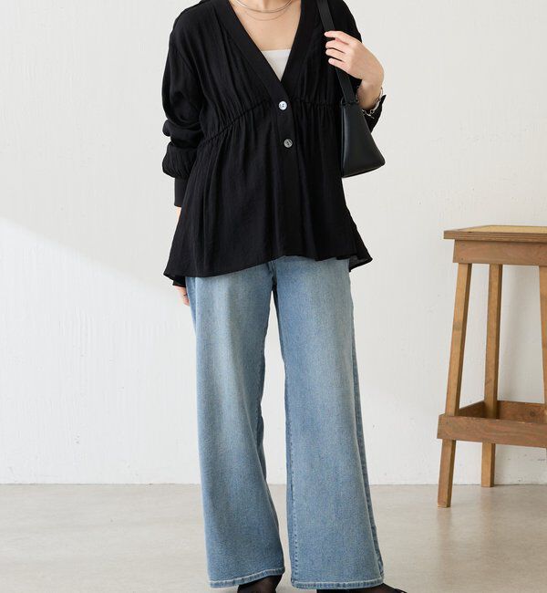  「《1枚で着映える》ギャザー切替シャツカーディガン」|シャツ・ブラウス|