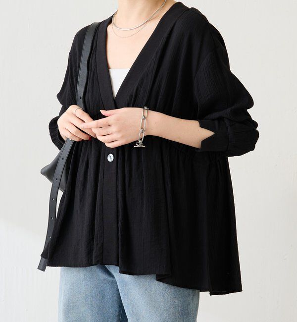  「《1枚で着映える》ギャザー切替シャツカーディガン」|シャツ・ブラウス|