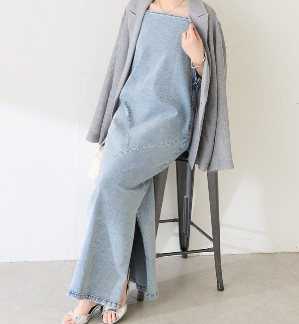  「Q.anosリラックススリムデニムワンピース」|ワンピース|ブルー