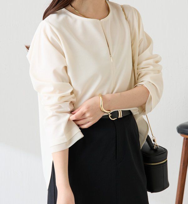  「袖シアー切替ジョーゼットロンT」|Tシャツ・カットソー|