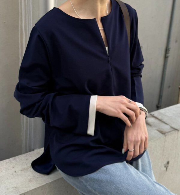  「袖シアー切替ジョーゼットロンT」|Tシャツ・カットソー|