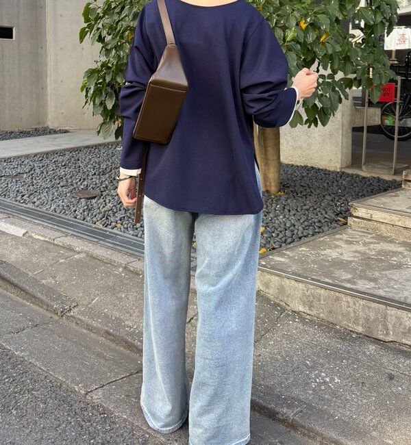  「袖シアー切替ジョーゼットロンT」|Tシャツ・カットソー|