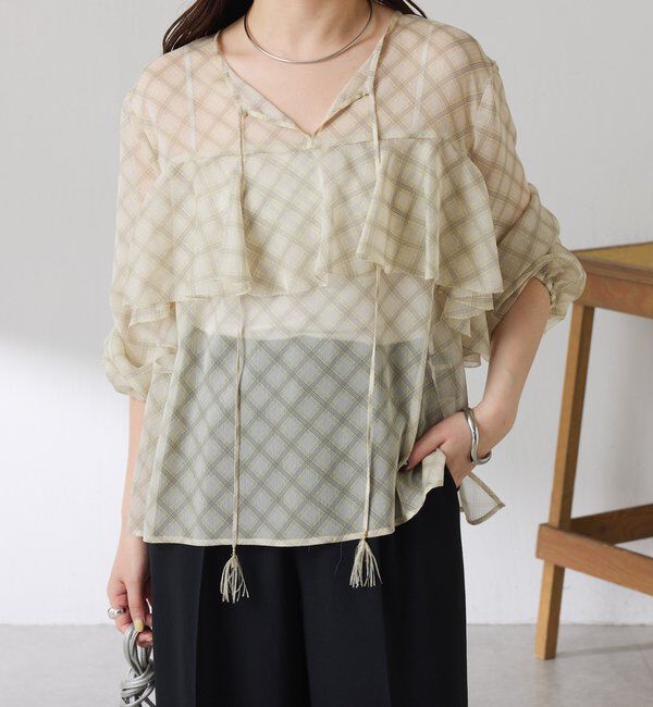  「チェックシフォンラッフルブラウス」|シャツ・ブラウス|