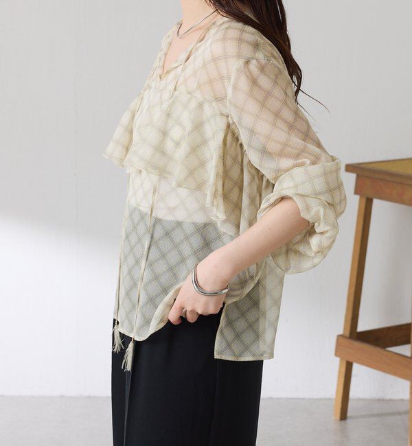  「チェックシフォンラッフルブラウス」|シャツ・ブラウス|