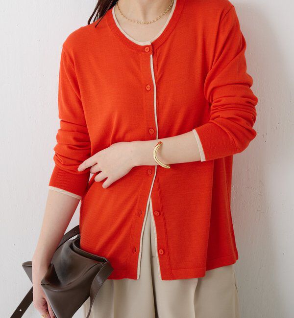  「レイヤード風クルーネックカーディガン」|ニット・セーター|オレンジ