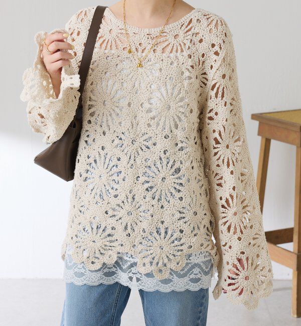  「フラワー柄クロシェニット」|ニット・セーター|