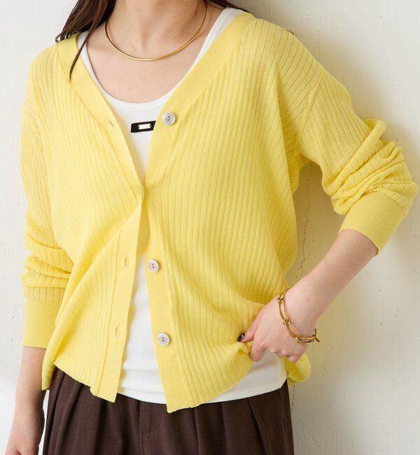  「ドライコットンワイドリブカーディガン」|ニット・セーター|レモンイエロー