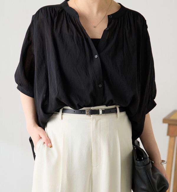  「強撚2WAYシアーボウタブラウス」|シャツ・ブラウス|ブラック