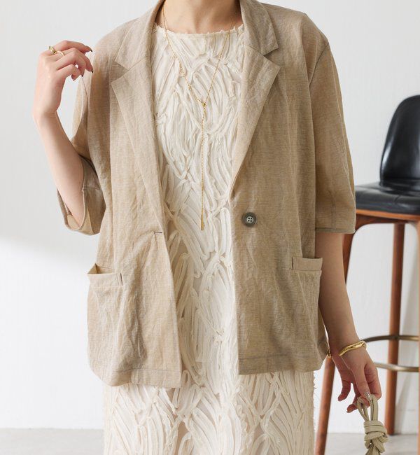  「【冷房/紫外線対策】シアーハーフスリーブジャケット」|ベスト・ジレ|