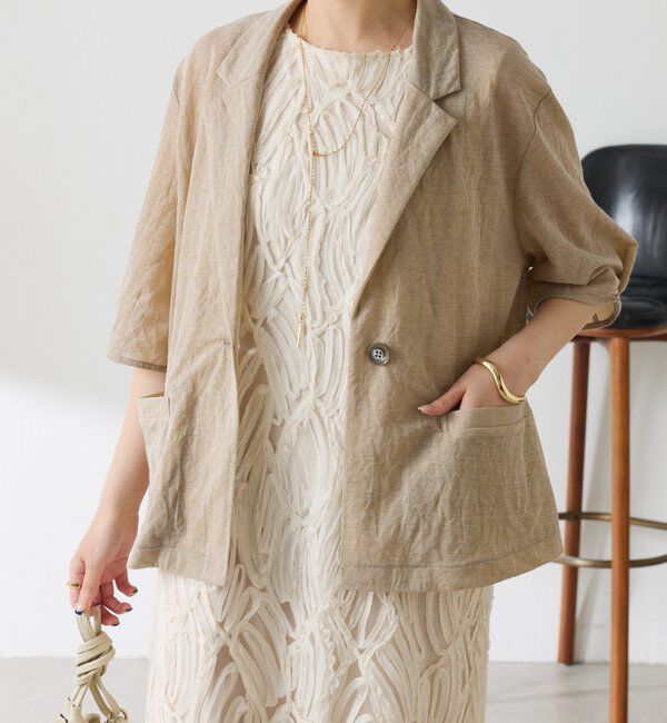  「【冷房/紫外線対策】シアーハーフスリーブジャケット」|ベスト・ジレ|