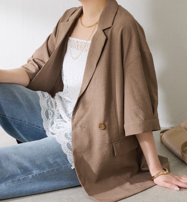  「【冷房/紫外線対策】シアーハーフスリーブジャケット」|ベスト・ジレ|