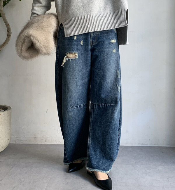  「【ベストセラーアイテム】ダメージカーブデニム」|デニム|