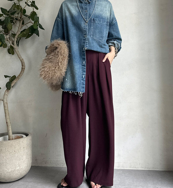  「【累計販売数3万枚突破/21色4サイズ展開！】タックワイドパンツ」|チノ|