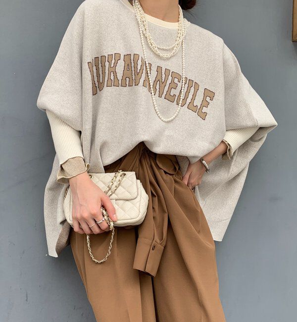  「インターシャロゴポンチョニット」|ニット・セーター|オフホワイト