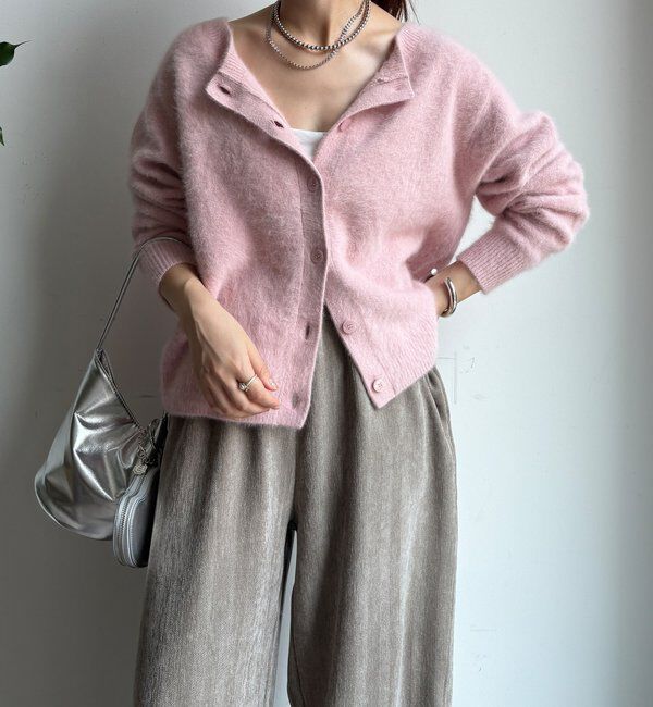  「ファーカシミヤカーディガン」|カーディガン|ピンク