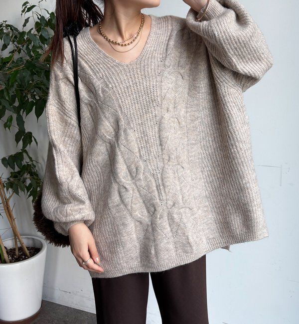  「ボリュームケーブルプルオーバー」|ニット・セーター|ベージュ