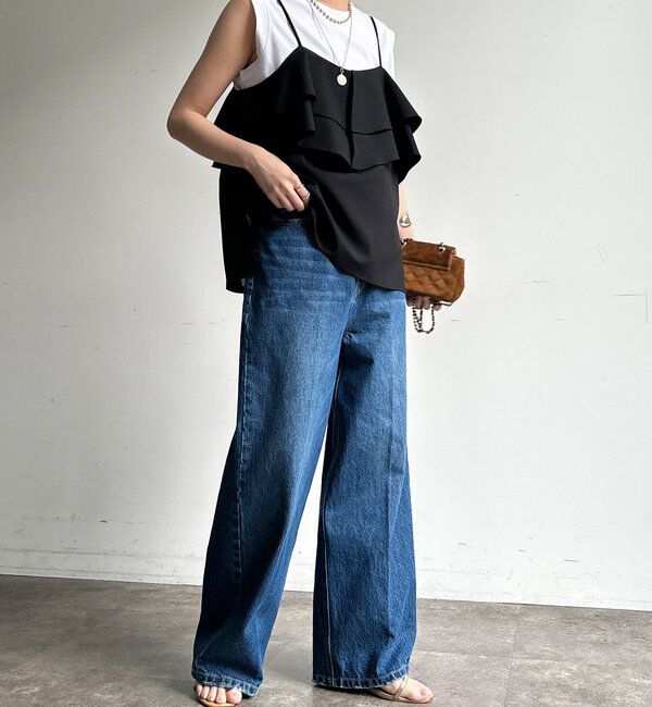  「ハイウエストダブルボタンデニム」|デニム|