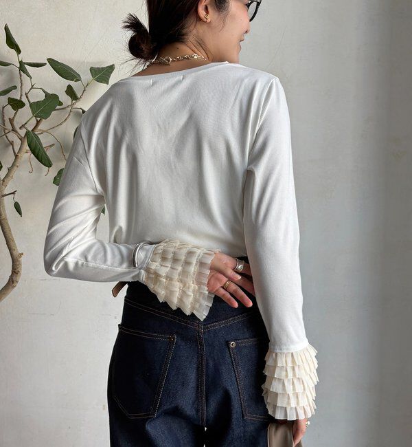  「袖フリルトップス」|Tシャツ・カットソー|