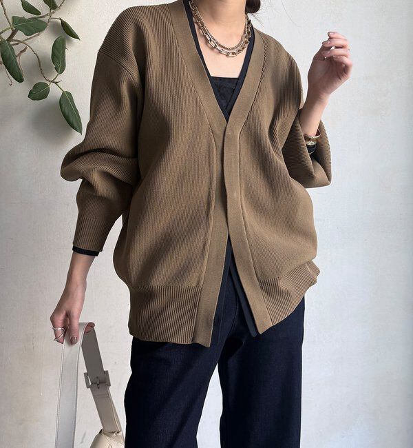  「バイカラーVカーディガン」|カーディガン|キャメル