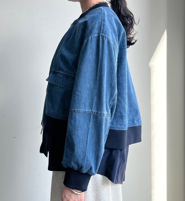  「【WEB限定】異素材切替デニムブルゾン」|ブルゾン・スタジャン|