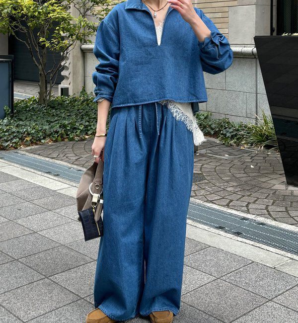  「【インフルエンサーOKOCHI企画】デニムタックイージーパンツ」|チノ|