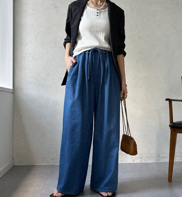  「【インフルエンサーOKOCHI企画】デニムタックイージーパンツ」|チノ|